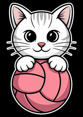 Cartoon Cat Holding Volleyball