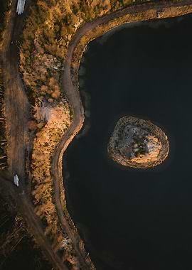 Aerial View of Lake and Island