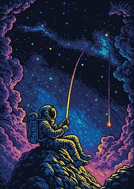 Astronaut Fishing for Stars in Space