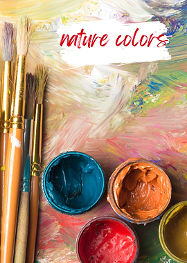 Paintbrushes and Colorful Paint Pots