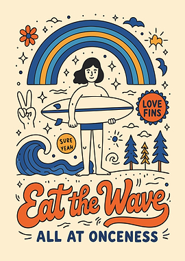 Eat the Wave Surfing Illustration
