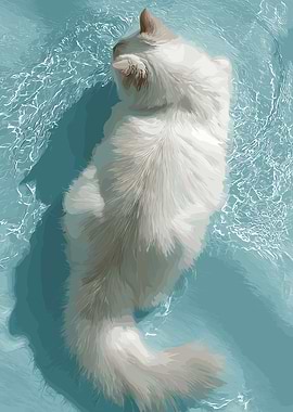 Cat Floating in Water Illustration