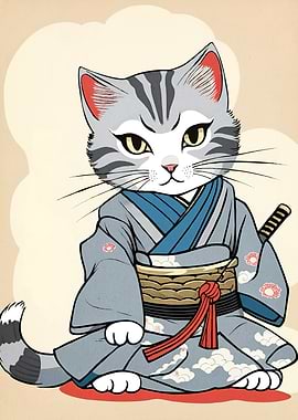 Samurai Cat Kimono Japan