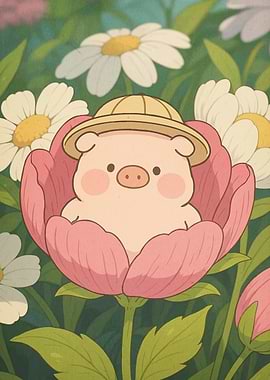 Cute Piglet Flower Garden