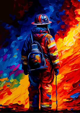 Firefighter in Action Abstract Painting