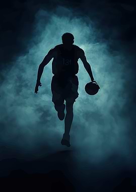 Silhouette of Basketball Player in Action