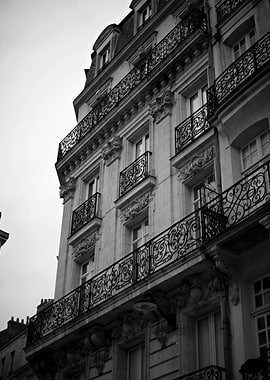 Parisian Building Facade in Black and White