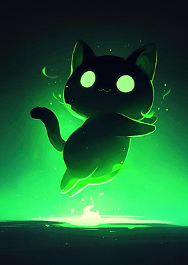 Glowing Green Ghost Cat