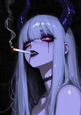 Anime Devil Girl Smoking Cigarette