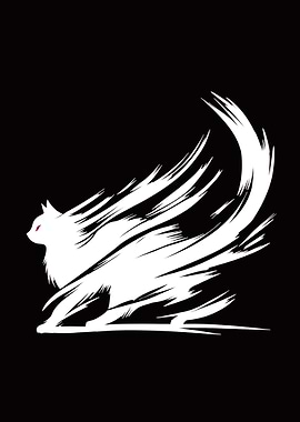 Abstract White Cat with Red Eyes