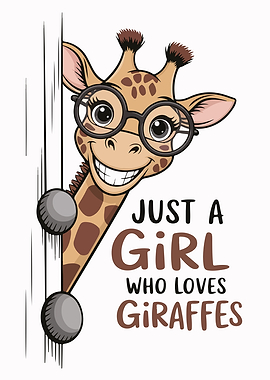 Giraffe Girl Cartoon with Glasses