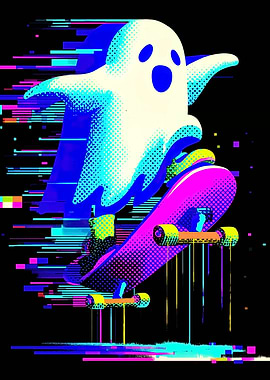 Ghost on Skateboard Glitch Art