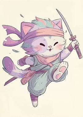 Cute Ninja Cat with Sword