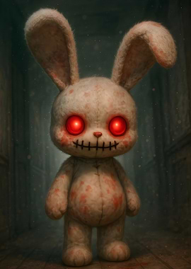 Creepy Bunny Doll with Red Eyes