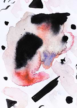 Abstract Watercolor Painting with Black Accents