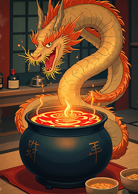 Dragon over a boiling pot