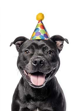 Happy Birthday Staffordshire Bull Terrier Dog with Party Hat