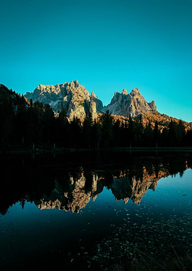 Mountain Reflection in Lake at Dusk