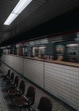 Japanese Subway train passing through station