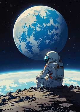 Astronaut Contemplating Earth from Moon