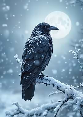 Raven in Winter Moonlight