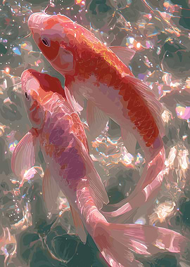 Two Koi Fish in Shimmering Water