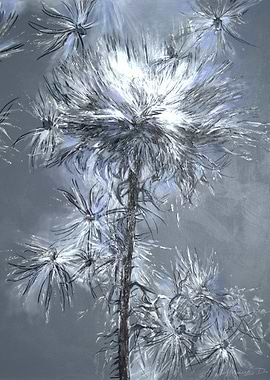 Abstract Floral Painting in Blue and Gray