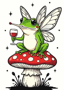 Frog Fairy with Wine on Mushroom