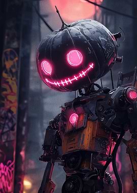 Cyberpunk Pumpkin Robot
