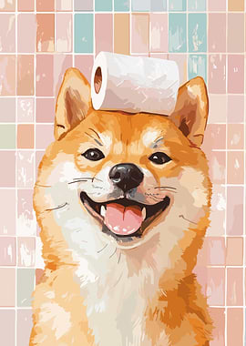 Shiba Inu with Toilet Paper Hat