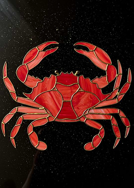 Red Stained Glass Crab on Black
