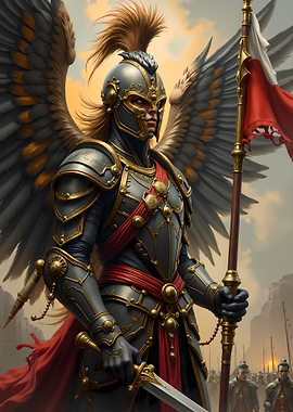 Winged Knight with Flag and Sword