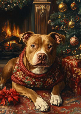 Dog in Christmas Sweater | Pitbull Christmas wall art