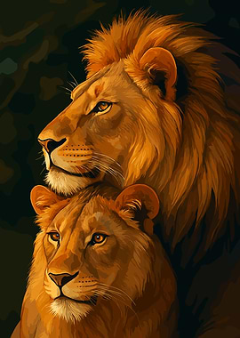 Lion and Lioness Portrait