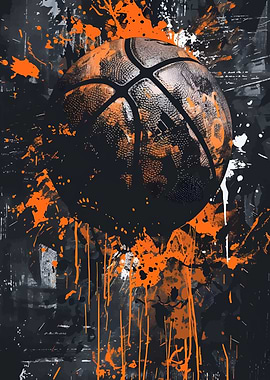 Basketball with Orange Splatter Art