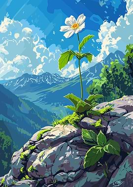 Mountain Flower Landscape Digital Art
