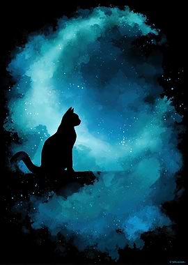 Silhouette Cat Stargazing