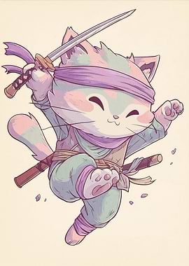 Cute Ninja Cat with Sword