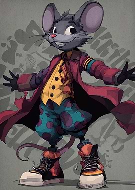 Cartoon Mouse Character in Colorful Outfit