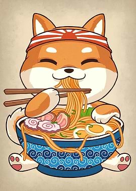 Shiba Inu Eating Ramen