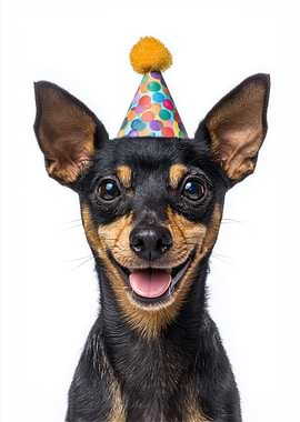 Happy Miniature Pinscher Dog with Party Hat