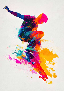 Colorful Skateboarder in Mid-Air