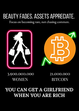 Bitcoin wealth meme highlighting scarcity vs women abundance: assets over beauty