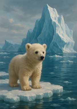Polar Bear Cub on Iceberg Painting