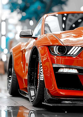 Orange Mustang Car Close-Up