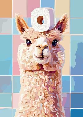 Llama with Toilet Paper on Head