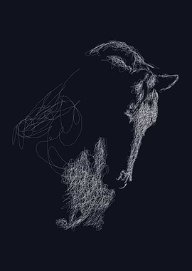 Abstract Goat Sketch on Dark Background