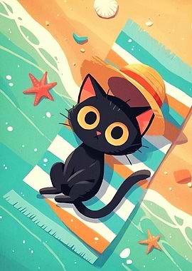 Cartoon Cat Beach Towel