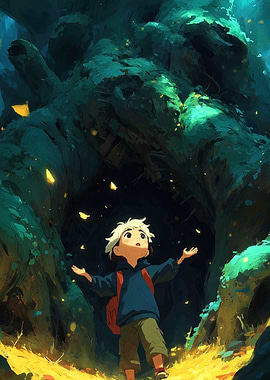 Boy in Forest Cave