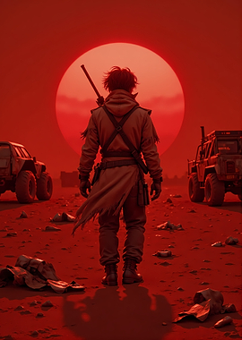 Post-Apocalyptic Wanderer in Red Wasteland